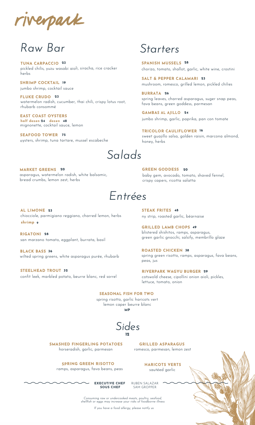 Riverpark dinner menu design