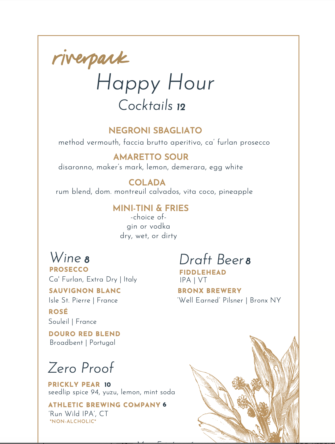 Riverpark happy hour menu design