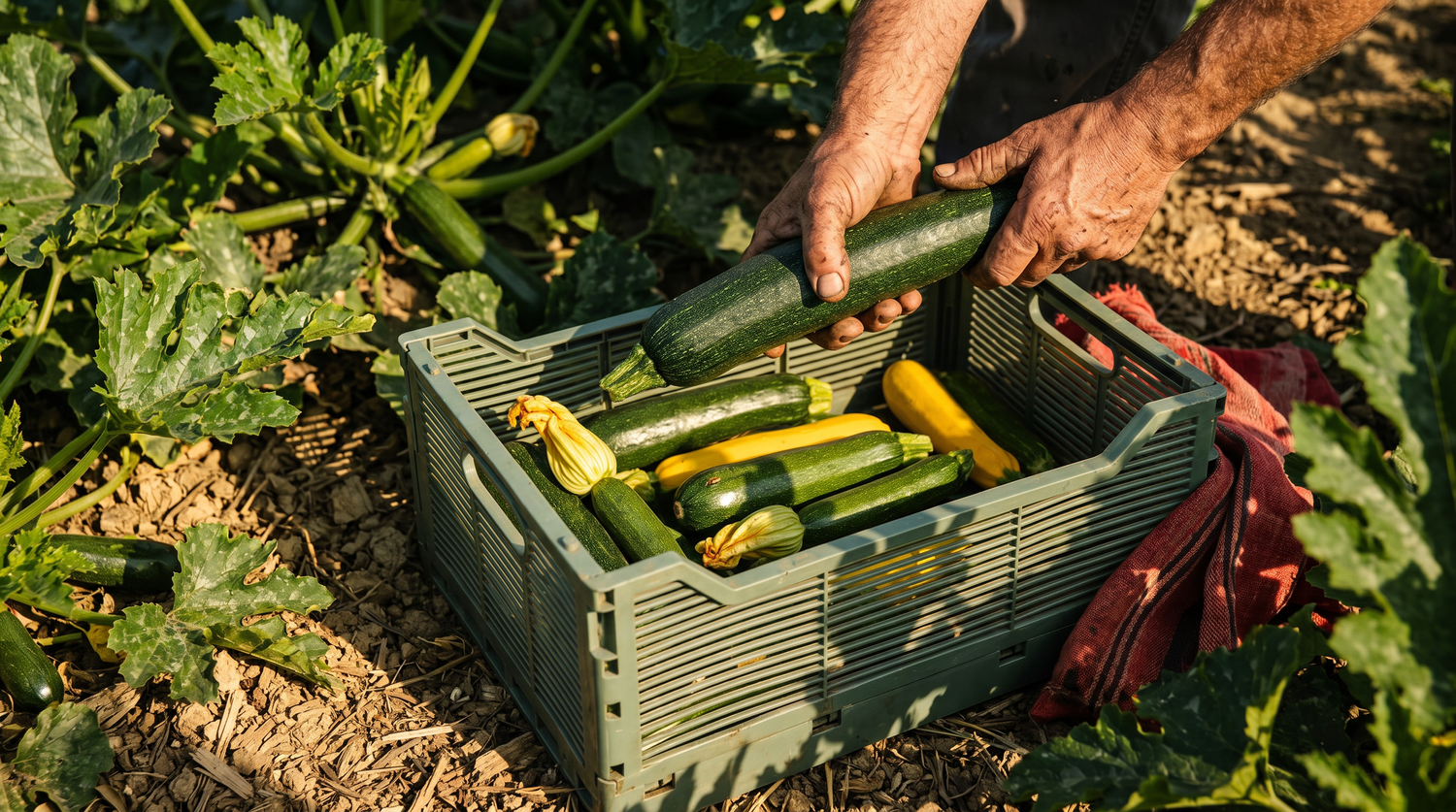 Grower harvesting zucchini