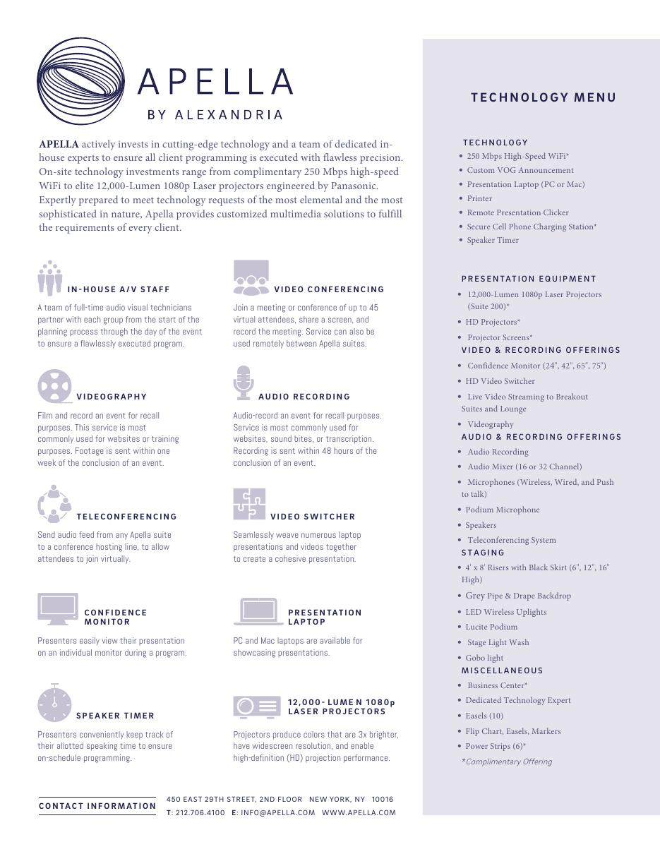 Apella technology menu designed for event planners
