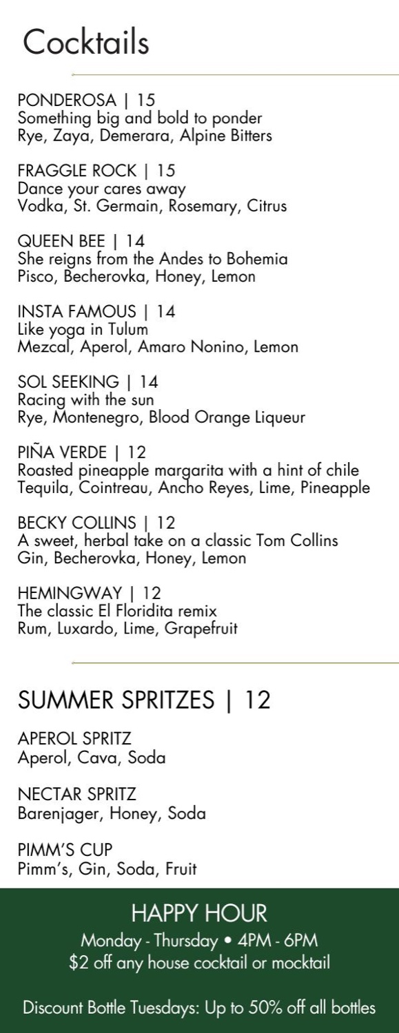 Nectar cocktail menu
