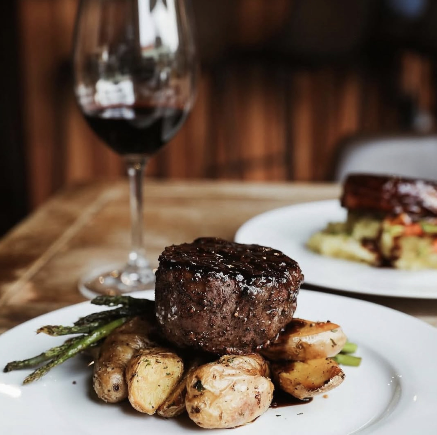 Steak, potatoes, and asparagus photographed for Nectar