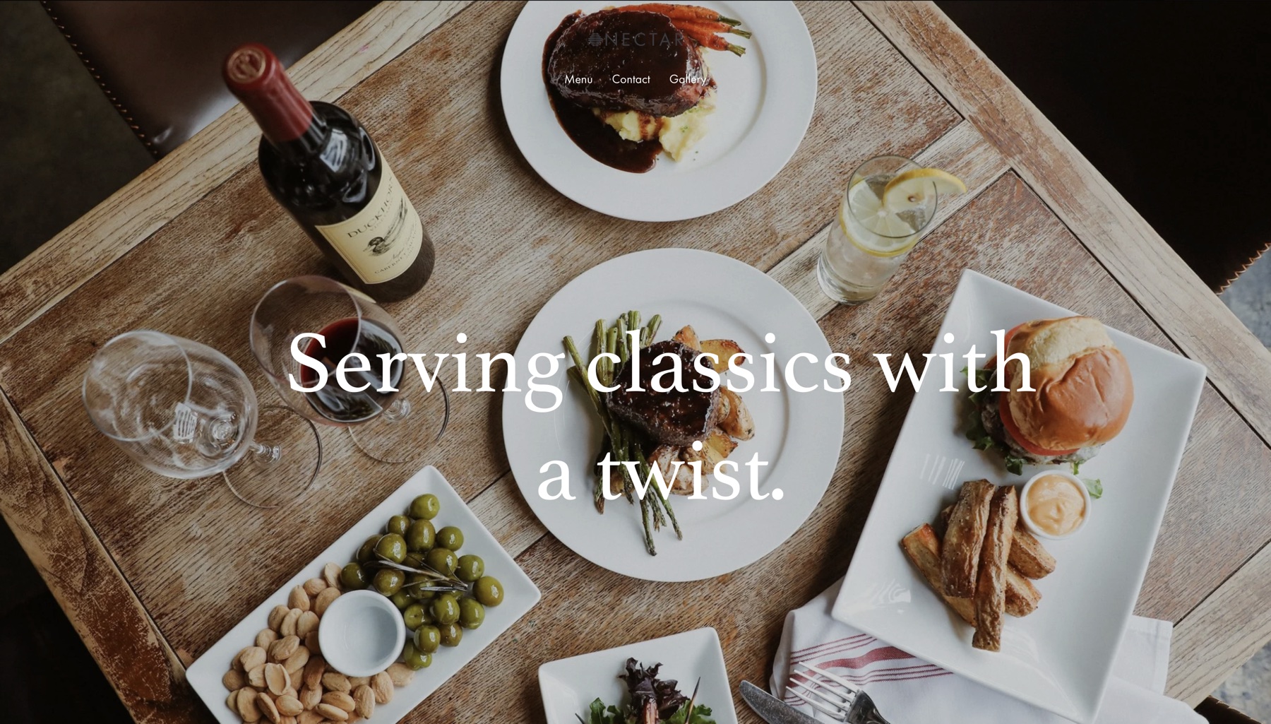 Nectar restaurant website homepage designed and built by Halle Gilbert